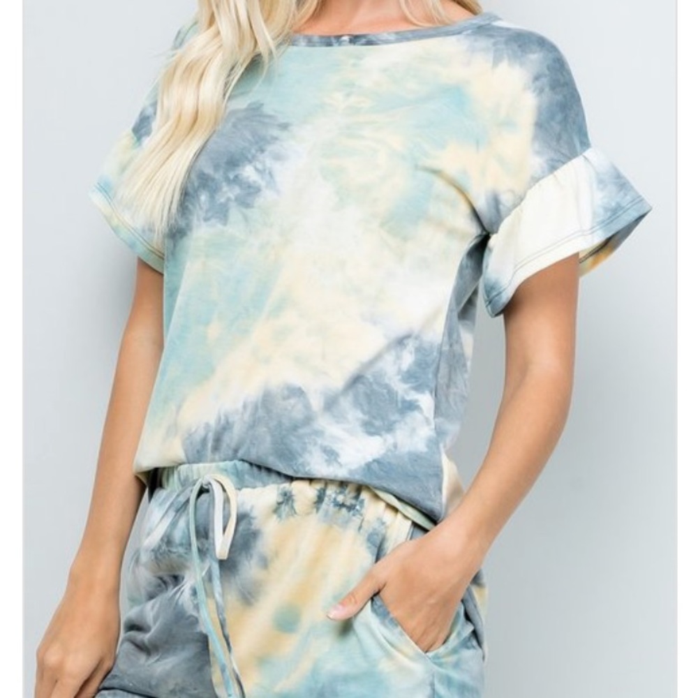 🦋RUFFLED SLEEVE TIE DYE JERSEY KNIT TOP